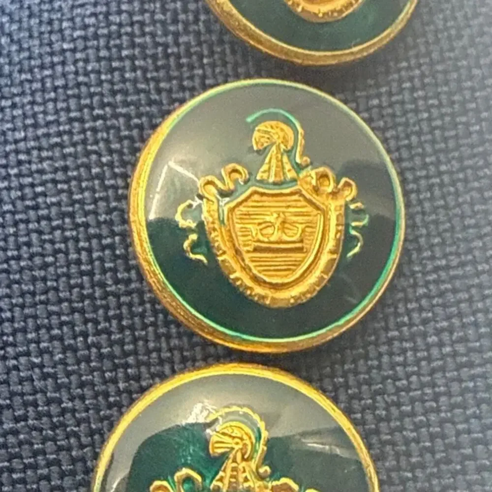Vintage 70s Knack Navy Knit Blazer Gold Crest Buttons USA 40 Chest